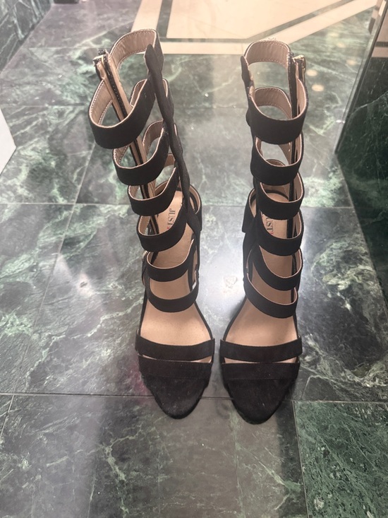 JustFab Shoes - JustFab Black Strappy Knee-High Gladiator Heels